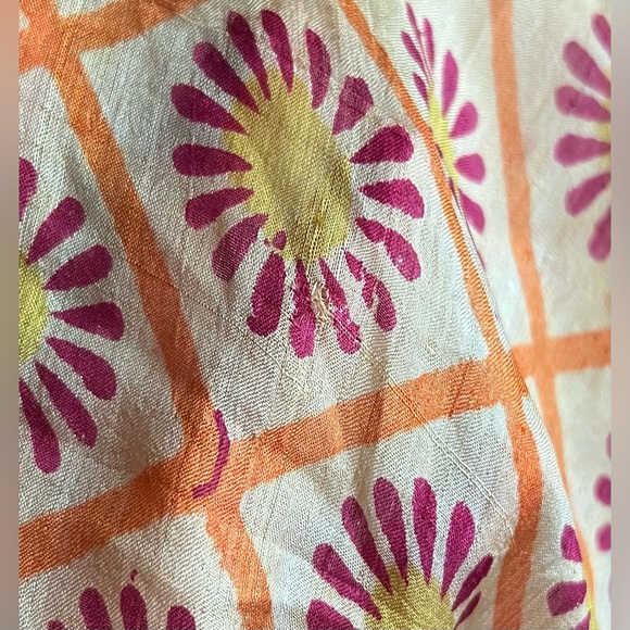 Summer Silk Scarf, Bright Floral Print, Hand Rolled Edges, Batik Square Scarf - Picture 9 of 11